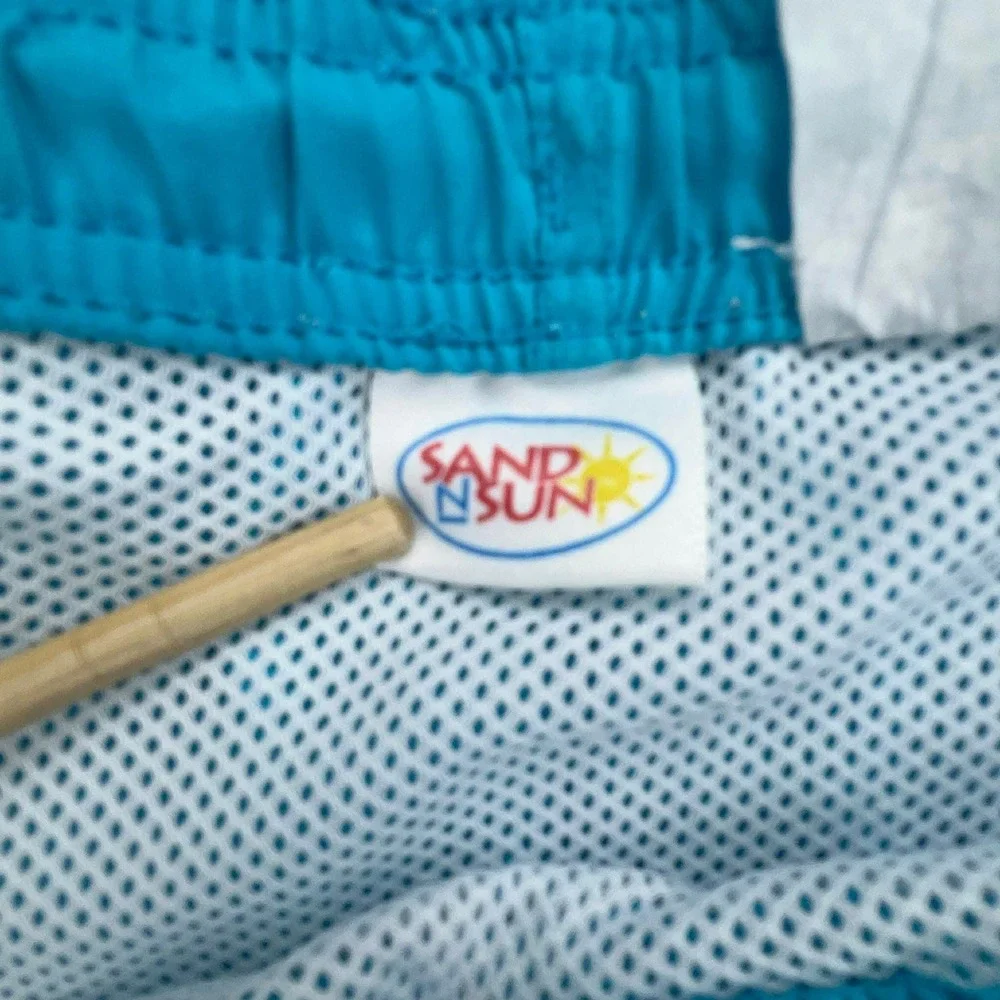 Sand N‎ Sun Mens Swim Trunks Turquoise Blue Orange White Stripe Board Shorts XL